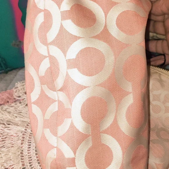 Coach Pink and Cream Signature Canvas Shoulder Bag